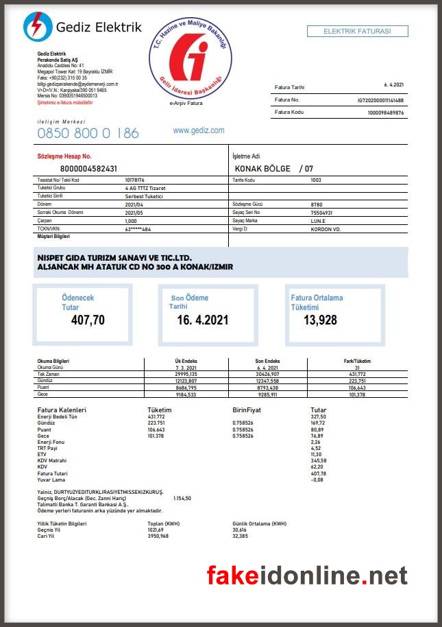 Turkey Utility Bill PSD Template - Turkey Proof of Address